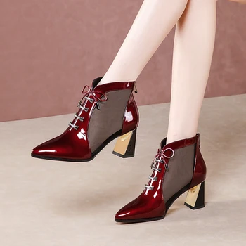 

Genuine leather Women Pumps hoof high Heels office ladies shoes woman poined toe crystal Ladies Women wedding Shoes