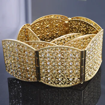 

New Metal Gold Bridal Waist Belt with Full Crystals Turkish Wedding Rhinestone Sash Gold Filled Royal Wedding Belts
