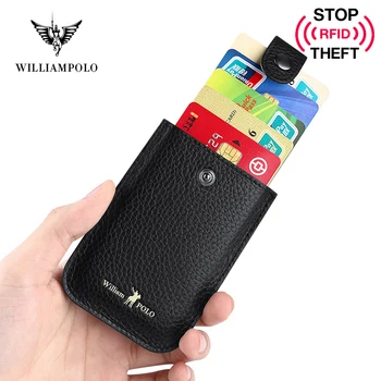 

WILLIAMPOLO Wallet Small Men RFID Ultra-thin Card Holder Purse Anti-demagnetization and anti-electromagnetic High Quality