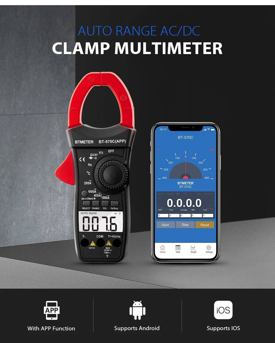 HP-570S-APP Digital Clamp Meter,Volt Amp Ohm Tester, 6000 Count