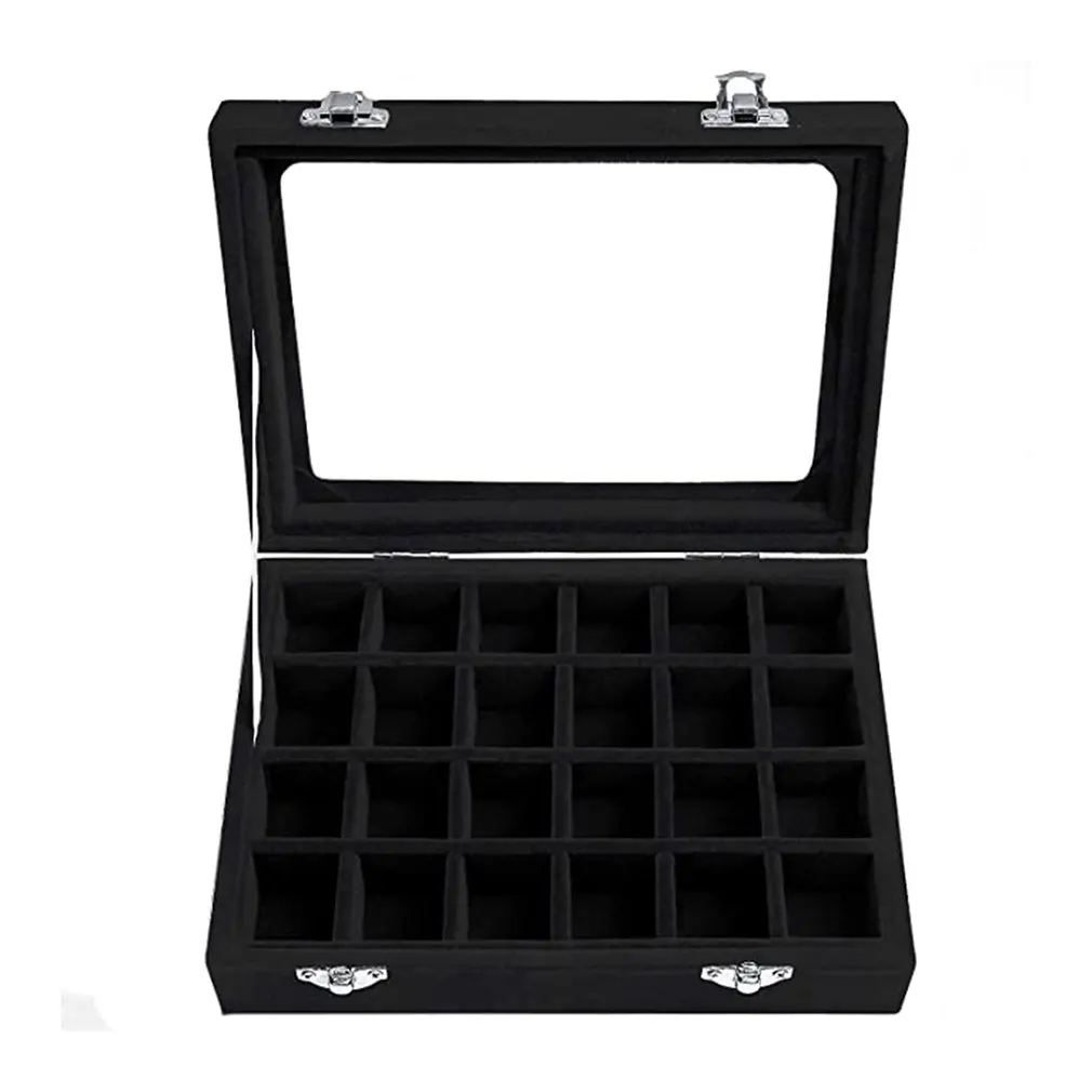 

24 Girds Earrings Ring Jewelry Storage Box Elegant Stackable Jewelry Tray Case Holder Organizers Storage Showcase with cover