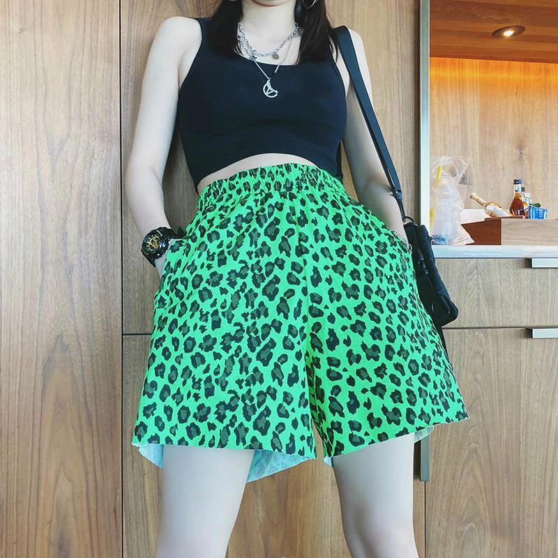 american eagle shorts Women Leopard Print Shorts Female Summer Casual Loose New Hip Hop Sports Wide Leg Outer Wear Beachwear Shorts Plus Size denim shorts