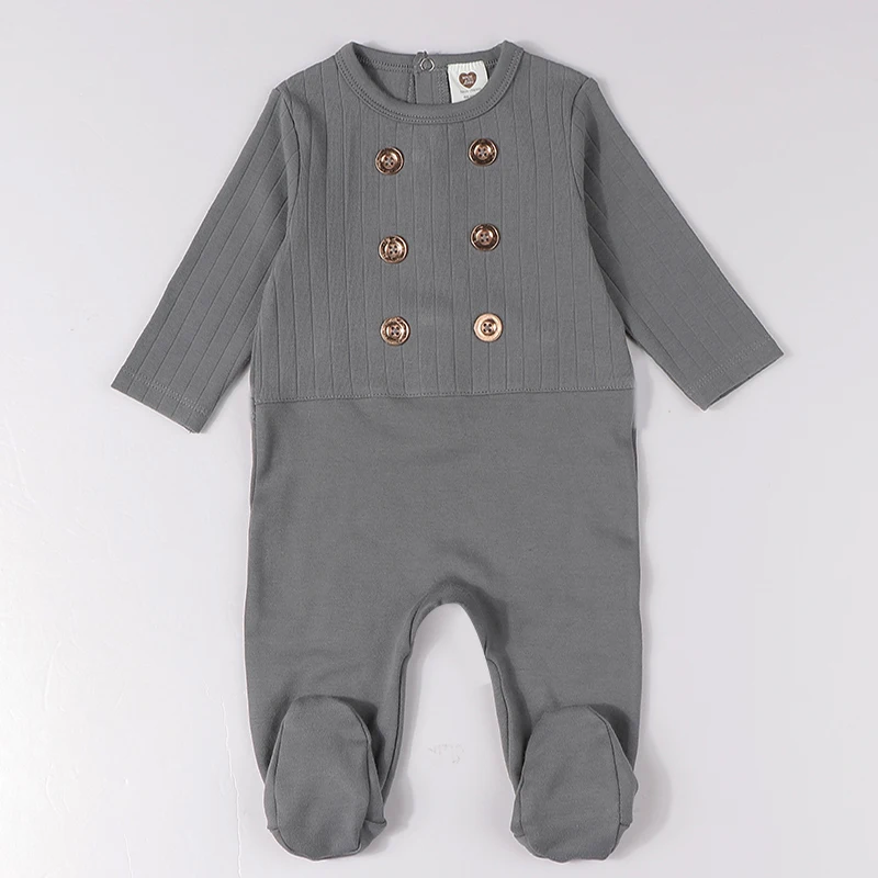 

Baby rompers cotton ribbed kids clothes long sleeves baby overalls gold buttons children baby boys clothes girls clothes footies