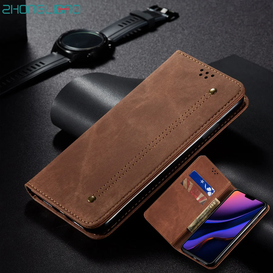 

Luxury Retro Denim Flip Case for Iphone 11 Pro Xs Max Xr X 8 7 6 6s Plus Magnetic Card Holder Leather Wallet Stand Book Cover
