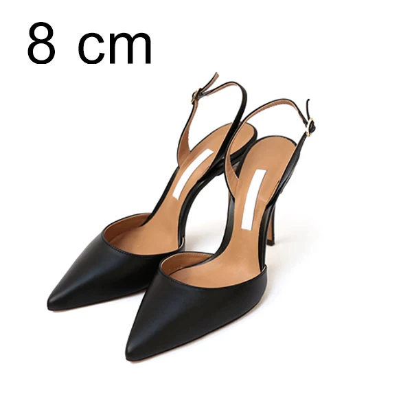 Женские туфли-лодочки на каблуке; женская обувь на высоком каблуке; модные свадебные туфли с острым носком и пряжкой на ремешке; сезон весна-осень; повседневная обувь размера плюс D - Цвет: Black Pumps 8cm