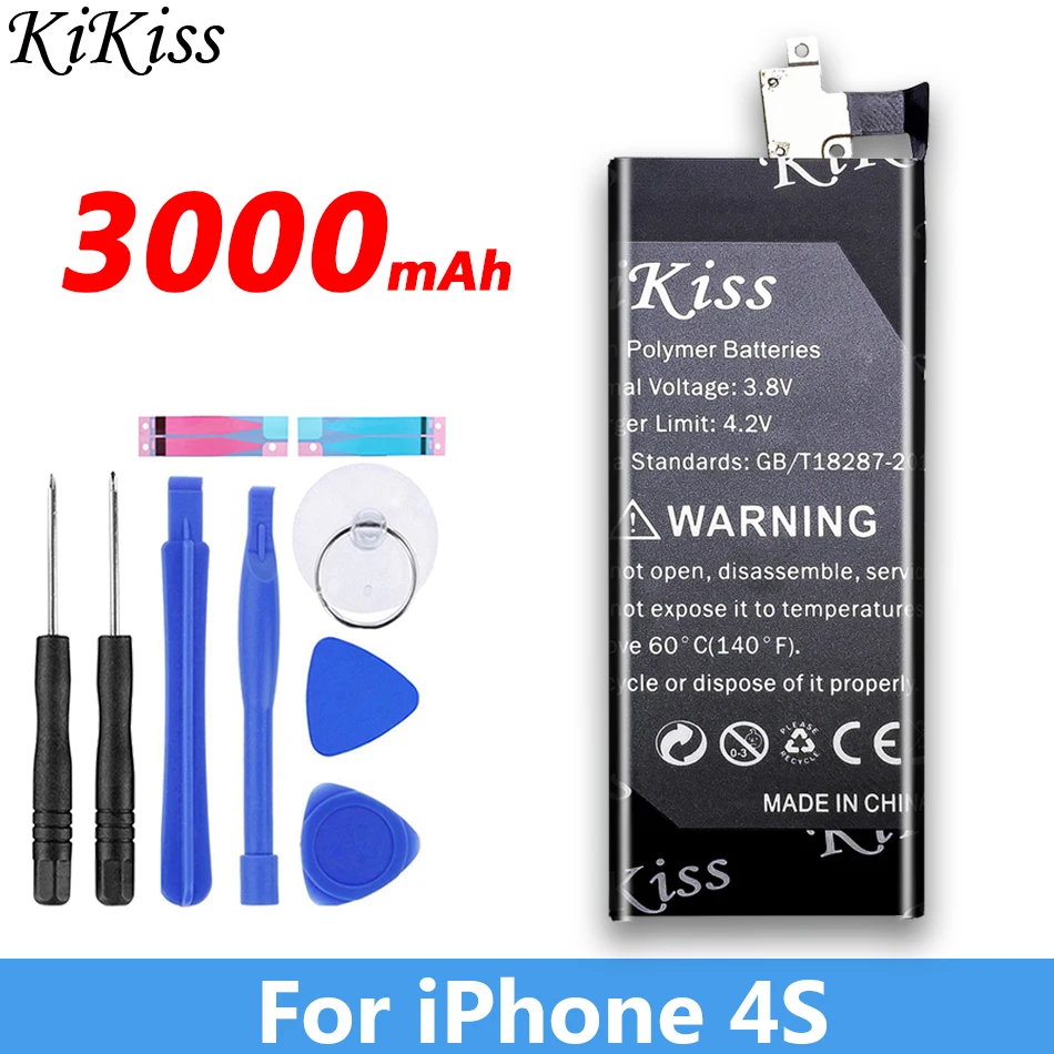 Бесплатный инструмент KiKiss батарея для iPhone 4/4S/5/5S/5C запасная батарея для мобильного телефона для Apple iPhone 4 4S 5 5S 5C батарея - Цвет: For iPhone 4S