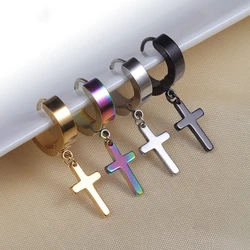 Fashion Silver Cross Ear Bone Clip Punk Stainless Steel Stud Earrings for Men and Women Clip on Earrings Jewelry Party