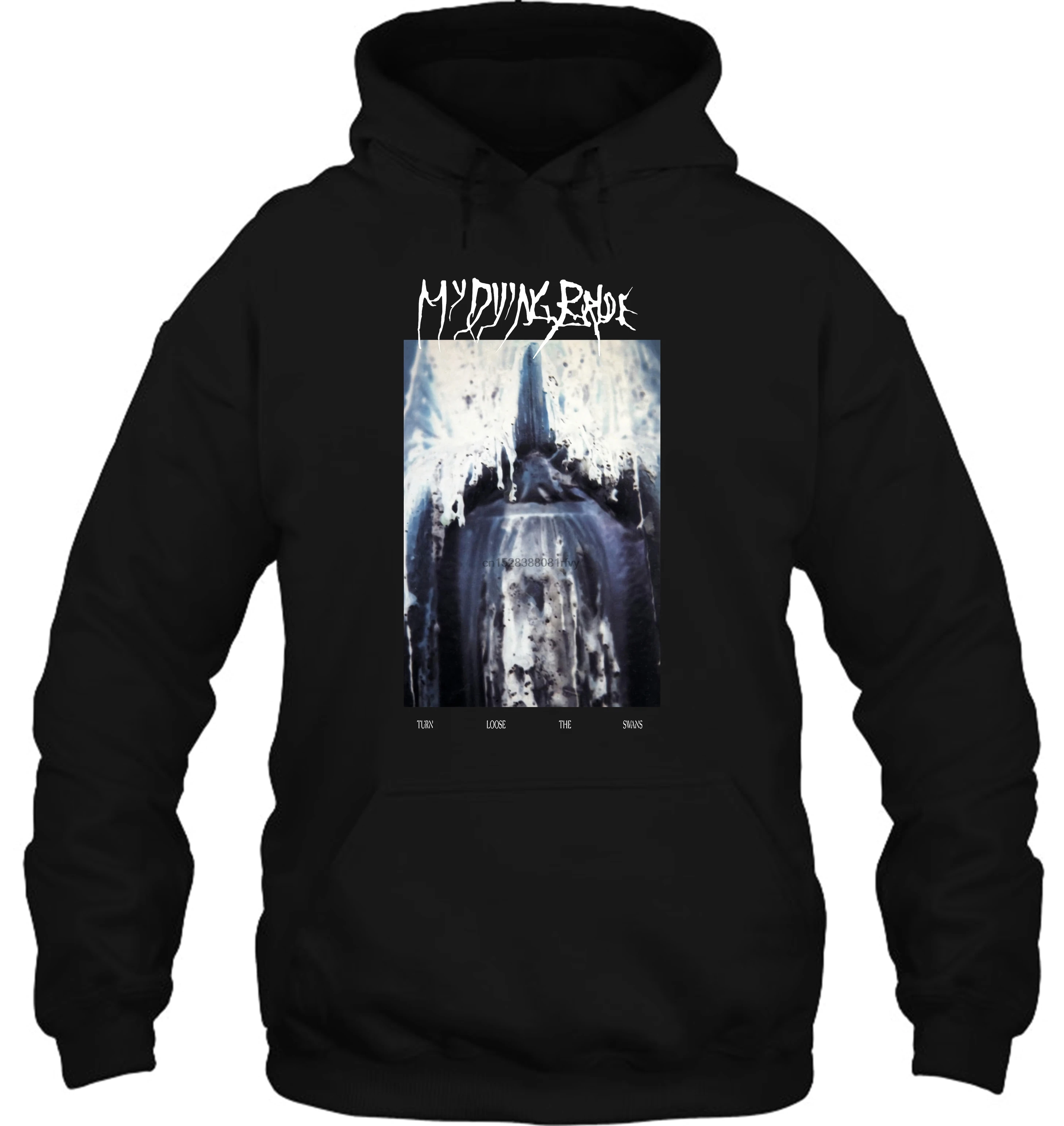 Для мужчин с капюшоном модные My Dying Bride отложным воротником свободные Лебеди графический принт черный Для женщин в уличном стиле