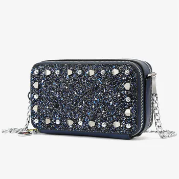 

Genuine Leather Women Bag Women's Bag New Sequin Chain Women's Bag Leather One Shoulder Slant Straddle Bag Holding Bag