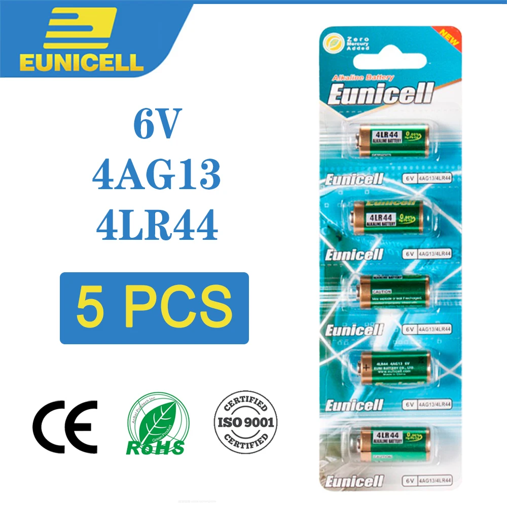 EUNICELL 5 шт. в партии 6V 4LR44 A544V 4034PX PX28A L1325 4AG13 544 4A76 Щелочная сухая Батарея для