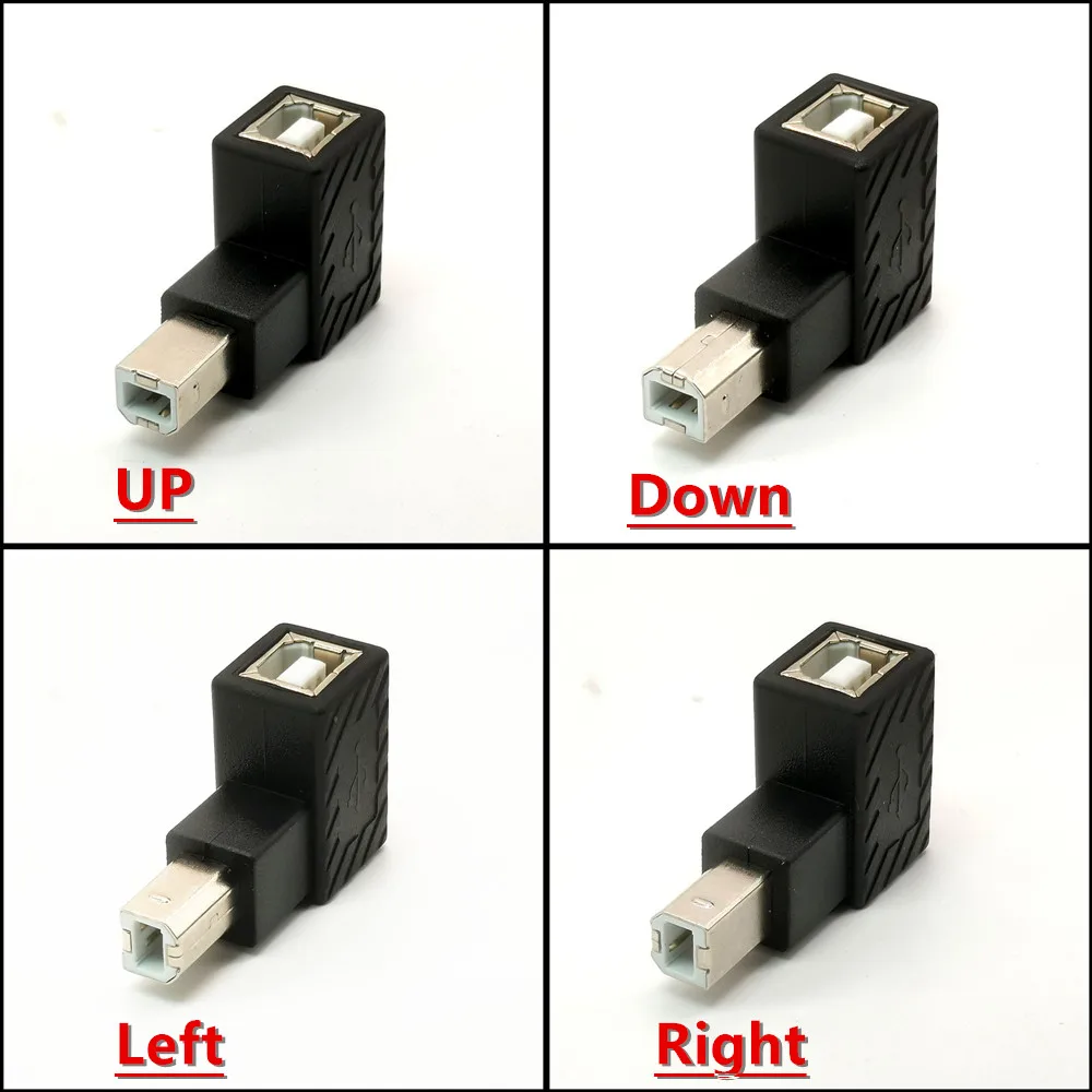Переходник USB TYPE B папа-мама под прямым углом 90 градусов вверх и вниз левый правый