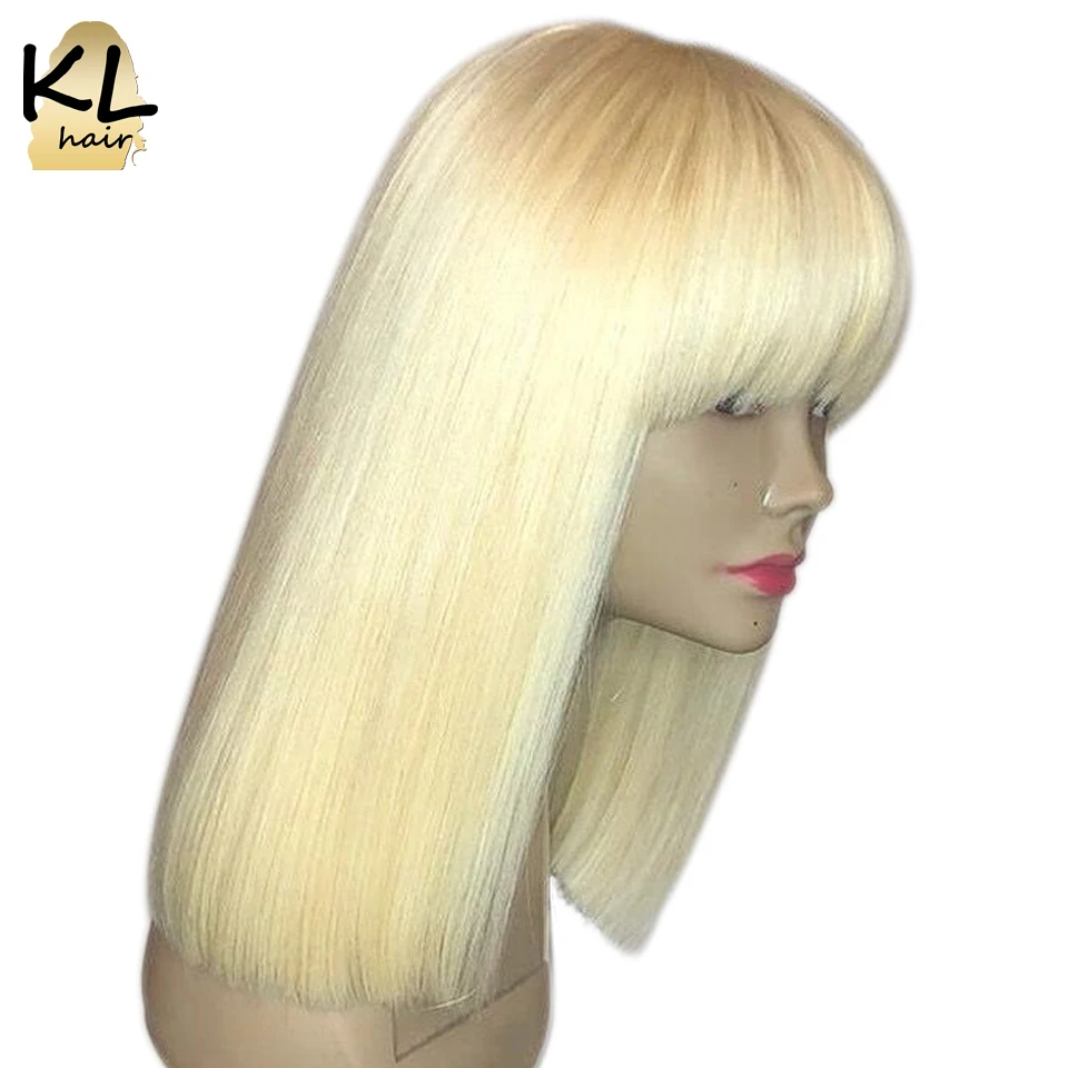 KL Hair 13*4 парик фронта шнурка человеческих волос с челкой бразильский Реми прямой
