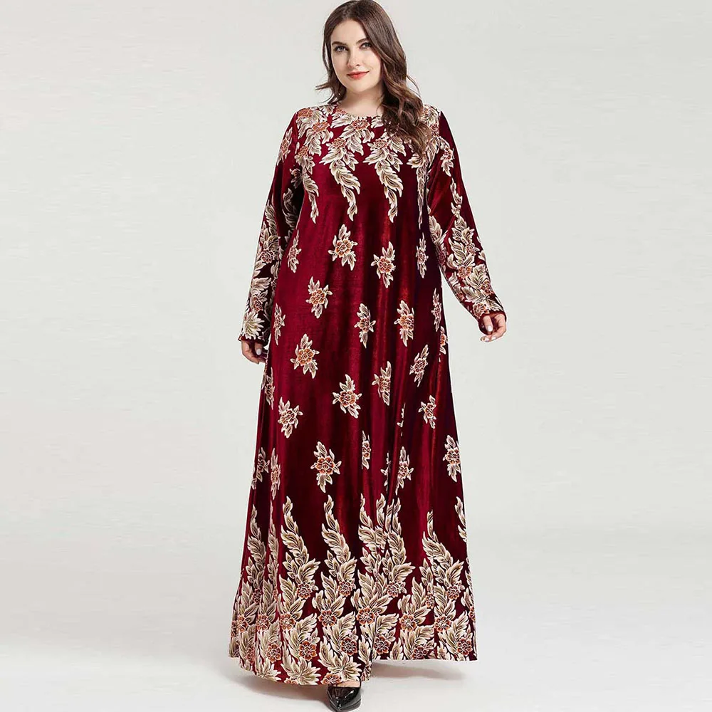 Зимнее мусульманское платье Abaya в Дубае бархатная одежда с цветочным принтом
