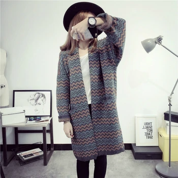 

Milinsus 2019 Autumn Winter Midi Long Cardigan Sweater Women Casual Striped Sweaters Female Knitted Open Stitch Coats Pull Femme