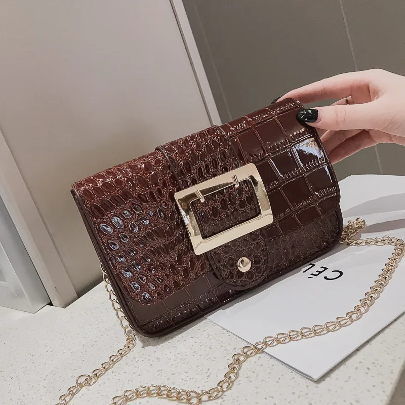 

WOMEN'S Bag 2019 Spring And Summer New Style Simple Fashion Bag with Chain-Style Retro Stone Pattern Shoulder Cross-body Square