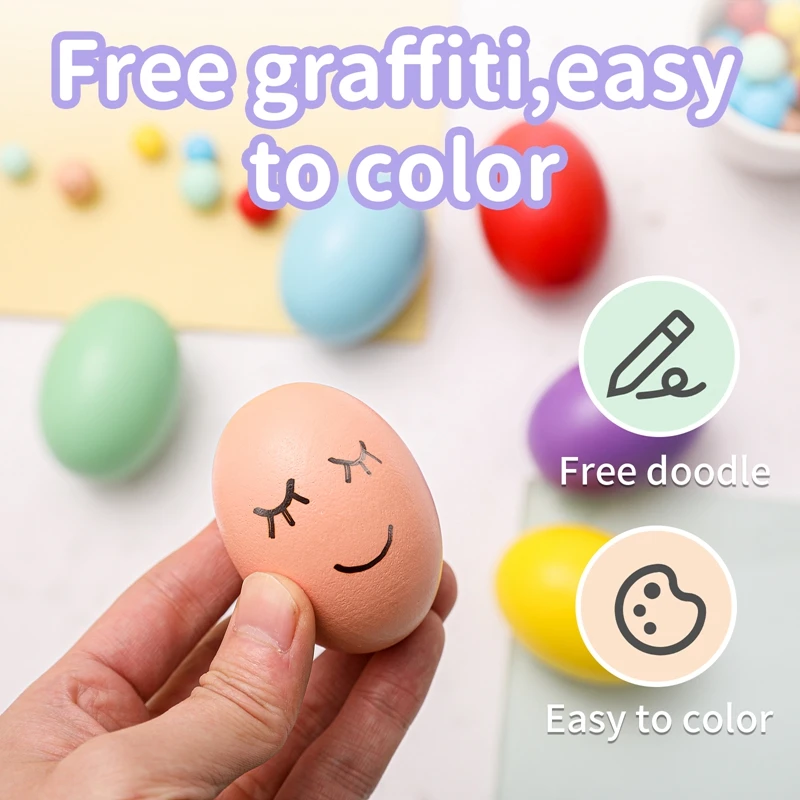 3pcs Easter Eggs Wood Wooden Painted DIY  Decorative Kids Painted Graffiti Toys 