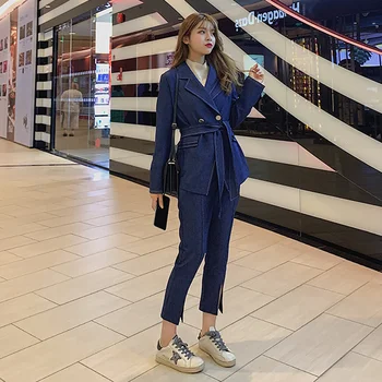 

blazer autumn new casual trouser Double Breasted suit set nine pants two sets 2020 New Drop shipping