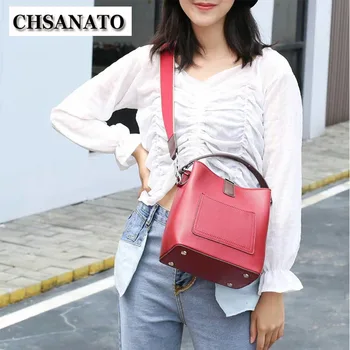 

CHSANATO Fashion Crossbody Bag For Women Shoulder Bag Designer Handbags Luxury Cow Leather Ladies Purse Bucket Handbag