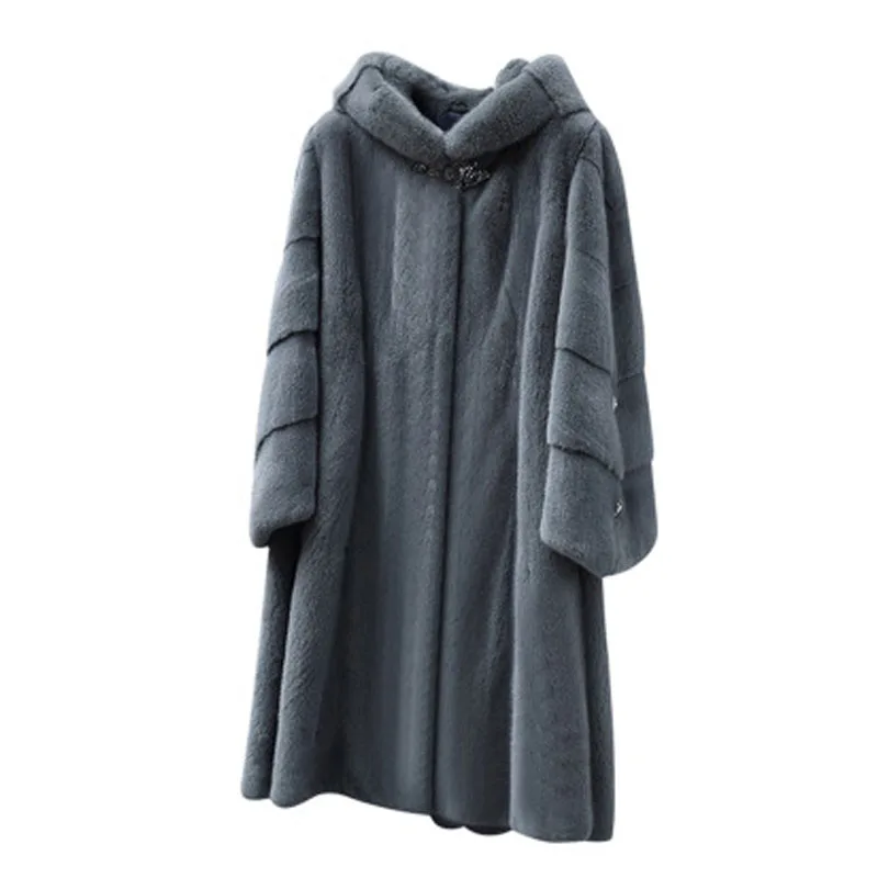 Real mink coat new winter style women length above the knee cap big skirt hem top fur