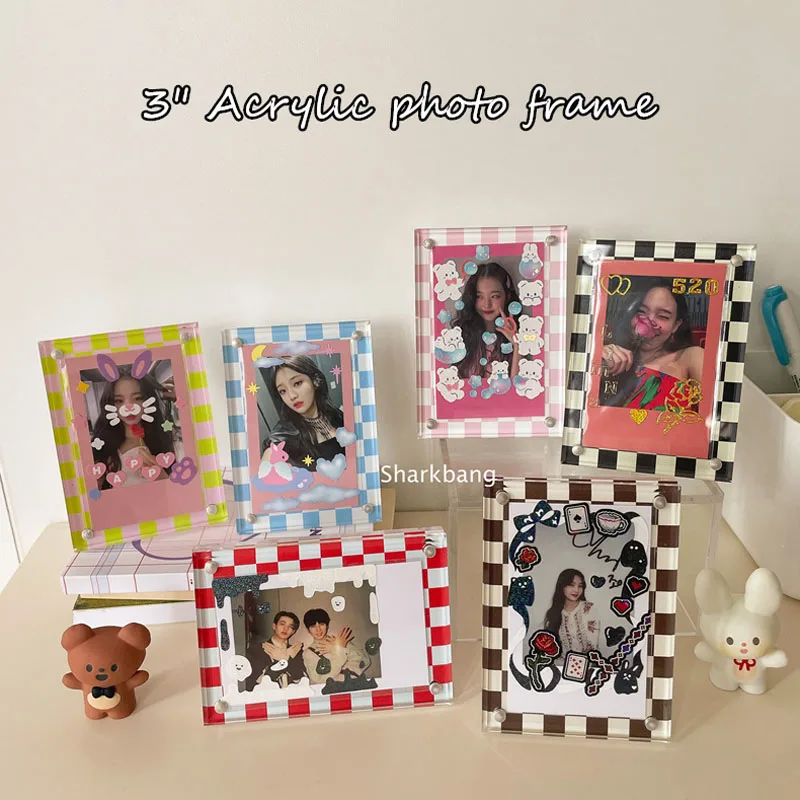 

Sharkbang 3" Acrylic Photo Frame 74mmx104mm Chessboard Kpop Cards Display Magnetic Desktop Decoration Card Holder Supplies
