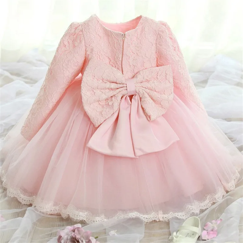 Платья для маленьких девочек на первый День рождения; платья для девочек на крестины; белая одежда для крещения; платье-пачка принцессы для малышей; Vestido; 2T - Цвет: Pink Full