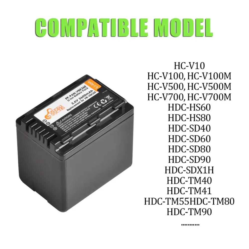 VW-VBK360 VBK360 Batteries and LED Battery Charger for Panasonic HC-V10 HC-V100 HC-V100M HC-V500 HC-V500M HC-V700 HC-V700M