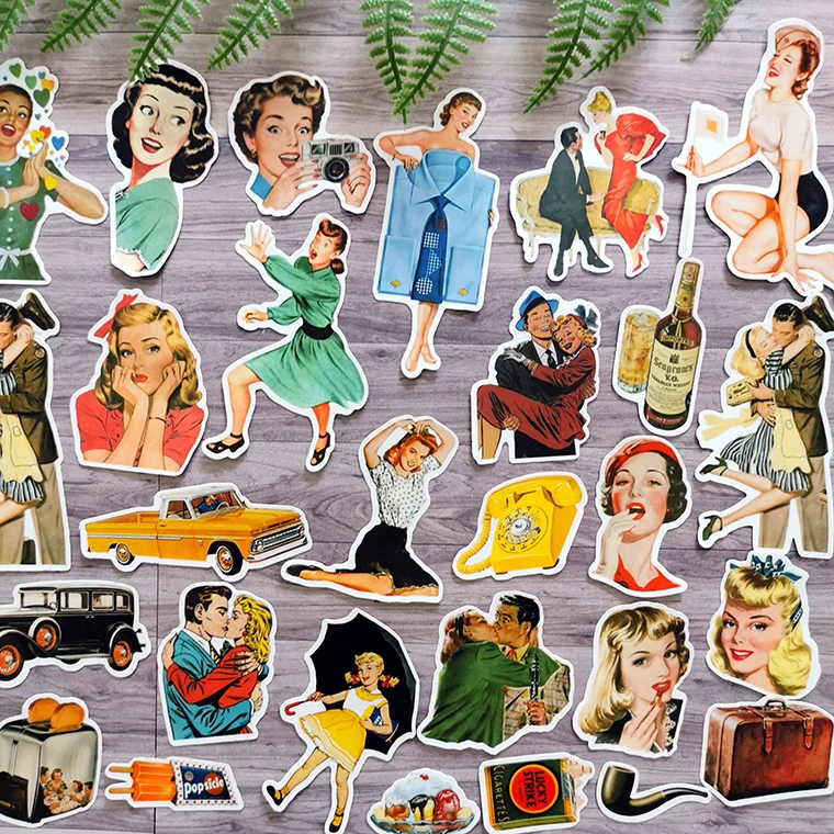 46Pcs/Pack Vintage Lady Girl Accessory Sticker DIY Craft Scrapbooking Album Junk Journal Happy Planner Decorative Stickers