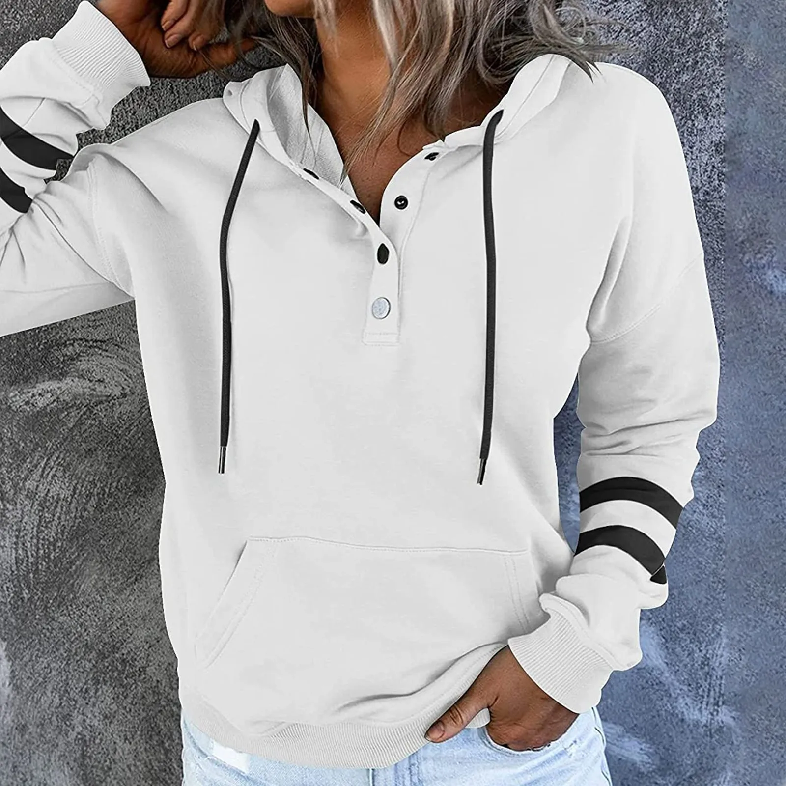 Fashion Women's Pullover Hoodies Tops Winter Warm Casual Button Down Long Sleeve Pocket Oversized Sweatshirts 2021 1