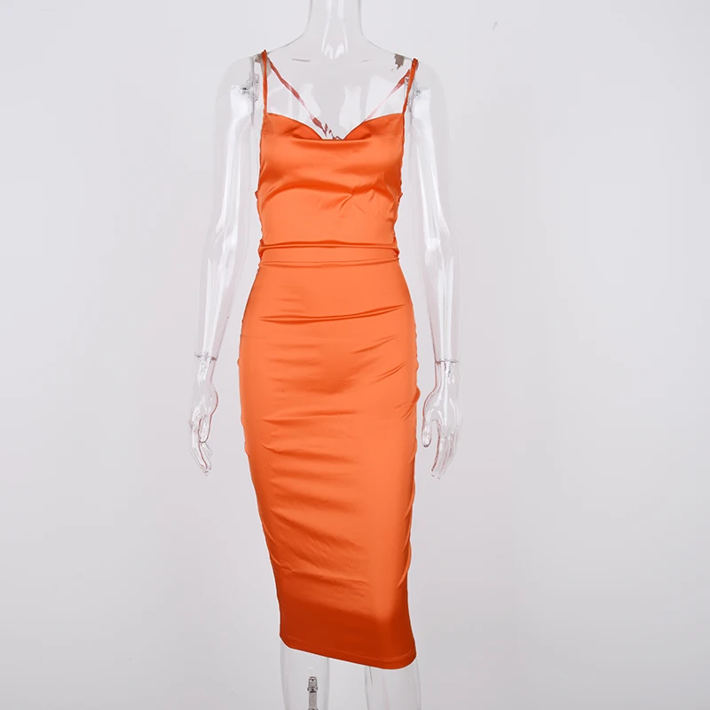 Новинка года. Оранжевое летнее платье. Сексуальное платье на бретельках-спагетти с перекрестной шнуровкой и открытой спиной. Элегантные вечерние платья миди розового цвета