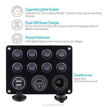 

8 Group ON-OFF Toggle 12V Voltmeter Rocker Switch Panel 4.2A Dual USB Smart Charger Socket for Car RV Truck Boat S19 20 Dropship