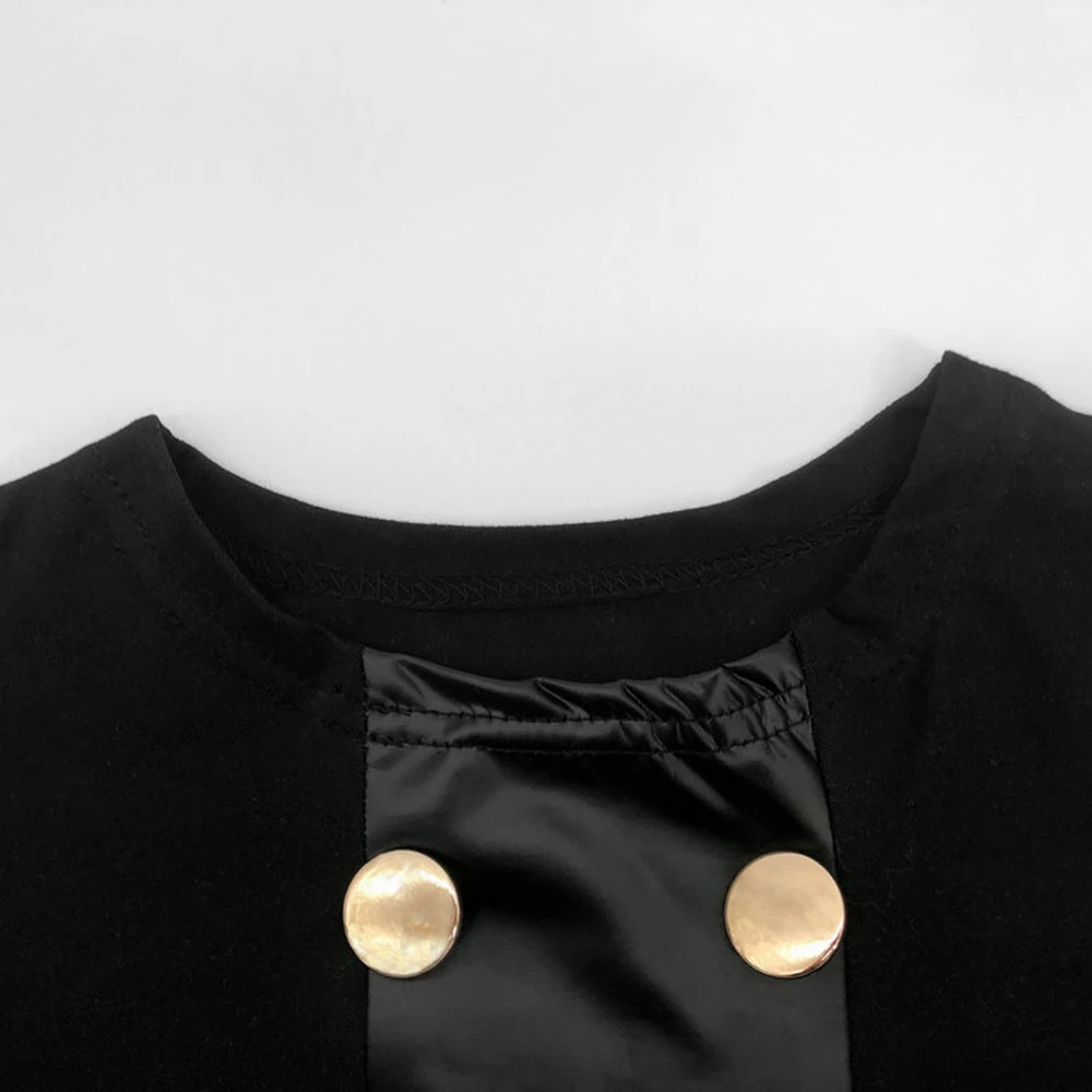 Водолазка женская футболка женская черная Панк футболка с кнопками трикотажные облегающие Топы для женщин повседневные однотонные Осенние футболки D30