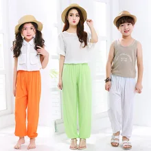 Новинка года, стильные детские штаны-шаровары для мужчин и женщин, среднего и маленького размера, в Корейском стиле, свободные, повседневные, летние, детские, противомоскитные, шелковые