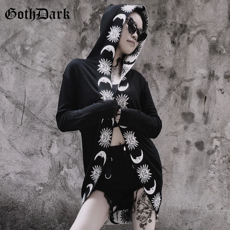 Goedkoop Goth Dark Esthetische Vintage Gothic Geul Vrouwen Harajuku Herfst 2019 Grunge Punk Vrouwelijke Jassen Hooded Print Lange Mouwen Fashion
