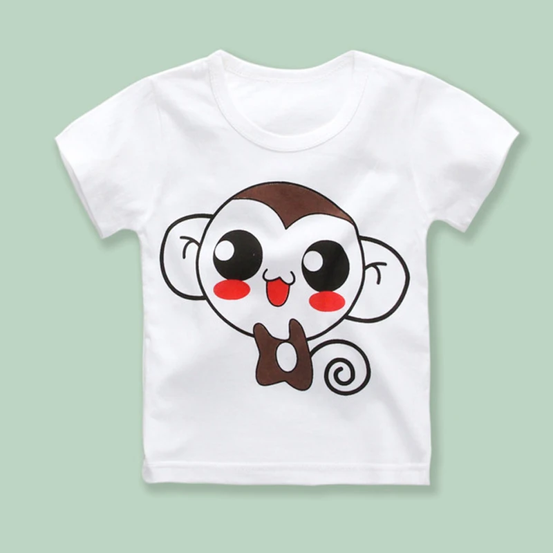 White Animal Print Casual T Shirt For Boys Girls Clothing Summer Cotton Short Sleeve Tee Shirts Baby Kids Tops Cartoon Tee (7) - 副本