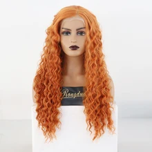 RONGDUOYI Длинные оранжевые вьющиеся синтетические Синтетические волосы на кружеве парик термостойкие волокна волос 13X6 парики шнурка для Для женщин боковая часть Косплэй парик
