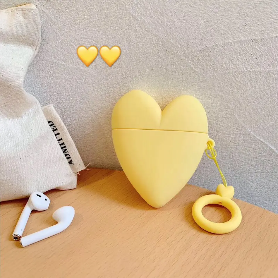 Чехол для AirPods, Модный милый чехол, сумка для багажа, беспроводной Чехол для наушников для Apple Airpods 2, защитный чехол с кольцом, брелок - Цвет: Love Yellow