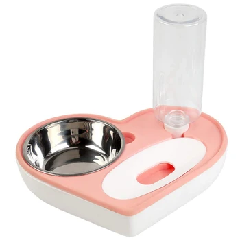

New-Dog Cat Water and Food Bowl Set, No-Spill Detachable Automatic Water Dispenser with Bowl, Non-Slip Pet Double Feeder Bowl Pi
