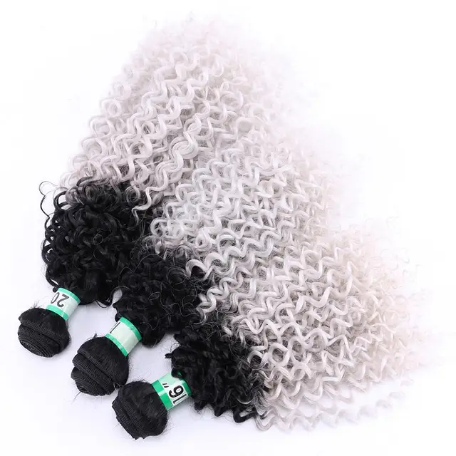 Ombre Kinky Curly Hair weave black to grey double weft 70 g pcs synthetic hair bundles