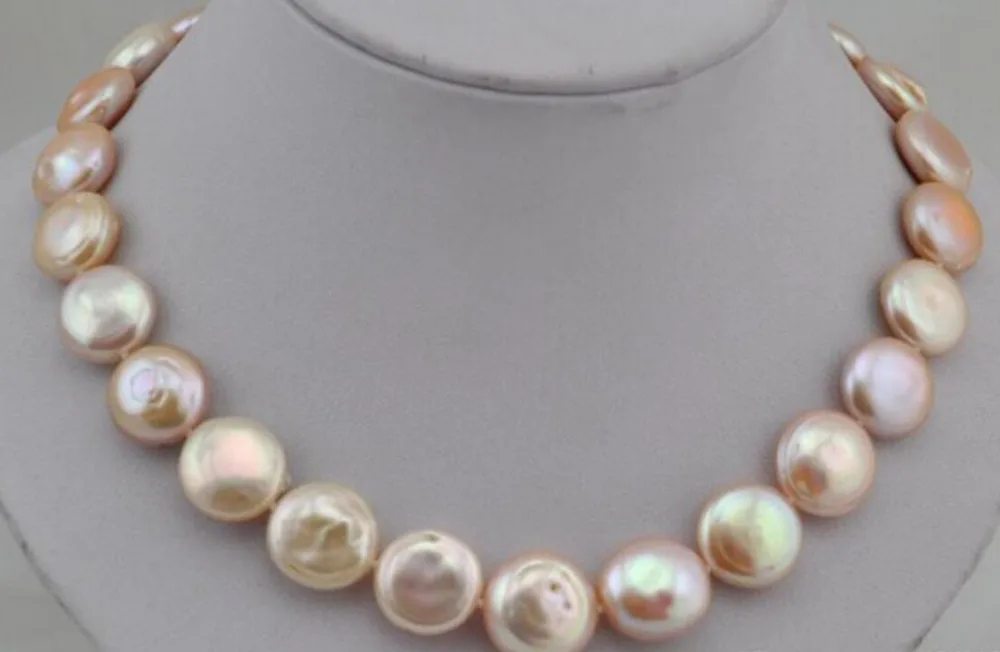 Luster 17&quot16mm pink coin freshwater cultured pearl necklace NEW | Украшения и аксессуары