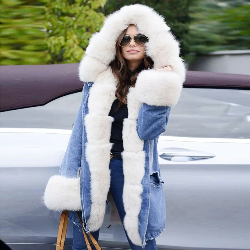 Зимнее пальто женское флисовое зимнее джинсовое пальто с капюшоном пальто рыбий хвост с длинными рукавами manteau femme capuche fourrure# y3