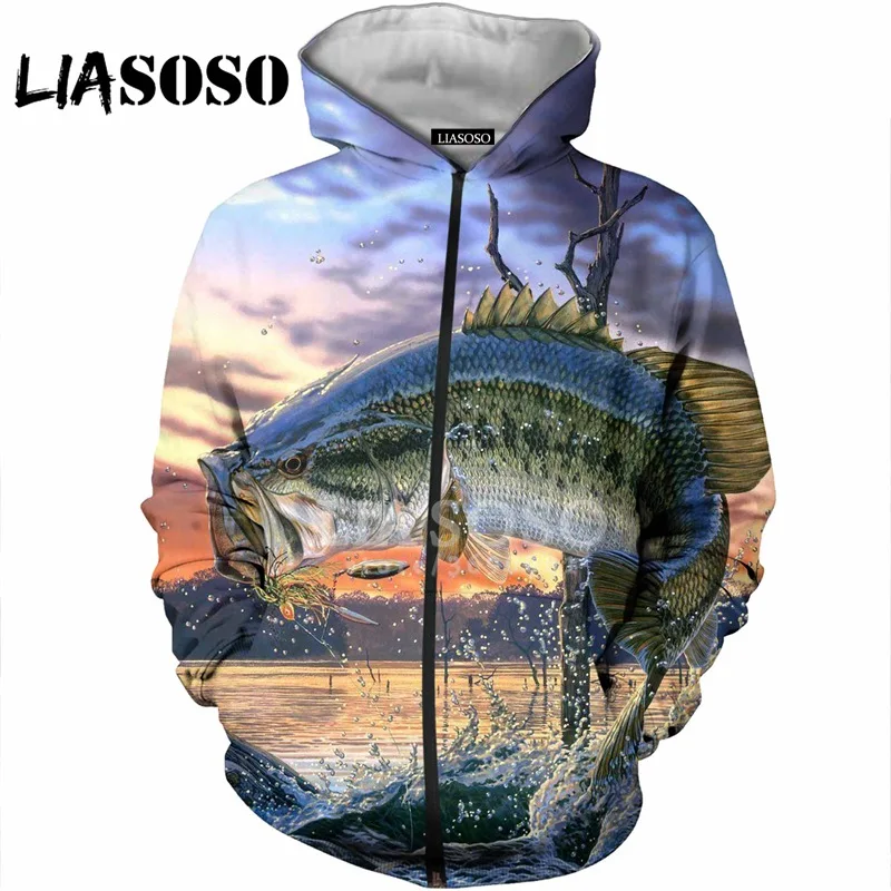LIASOSO 3D принт для женщин мужчин птицы ловля рыба змея лиса толстовки с капюшоном кофты куртка на молнии повседневные топы X2838