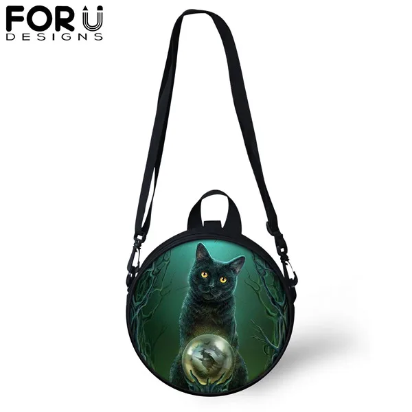 FORUDESIGNS, черные, готические, с принтом кота, круглые сумки через плечо для женщин, подростков, девочек, сумка-мессенджер, сумка через плечо, кошелек - Цвет: CDGX1385I