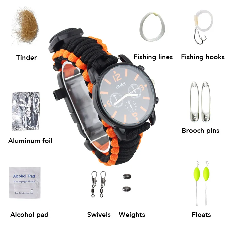 

16-in-1 Outdoor Sports Multi-functional Camping Mountain Climbing MEN'S Watch Compass Toolkit Swimming Waterproof Watch