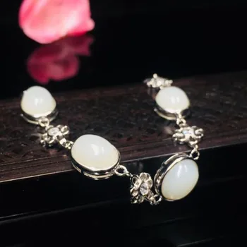 

Hot Sale 925 Sterling Silver Hetian White Jade Chain Bracelet For Fashion Women Jewelry Party Gift Christmas Gift