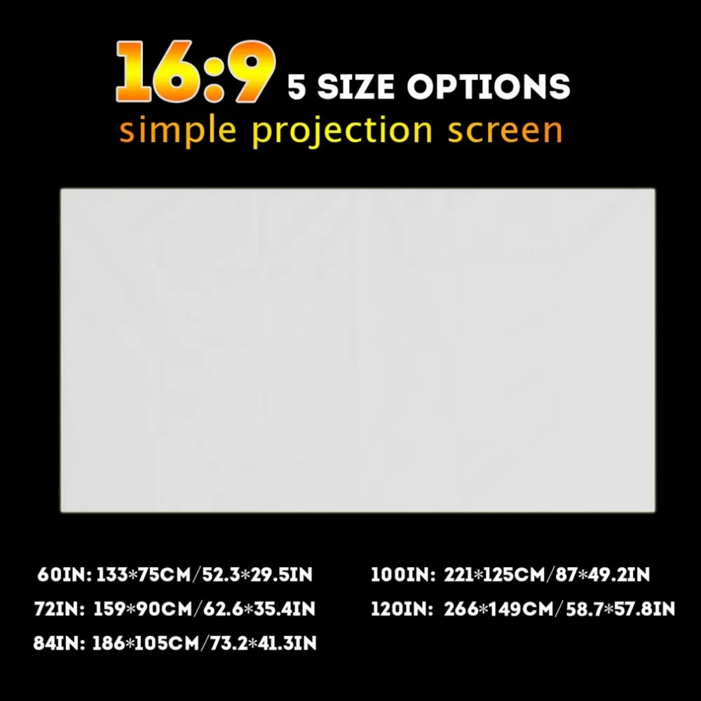 60/84/100/120 Inch 16:9 проекция Экран мягкий полиэстер Fodable проектор Экран черно-белые Шторы для Бизнес совещание
