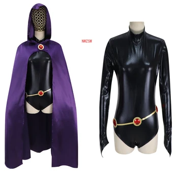 

Teen Titans Raven Cosplay Costume Superhero Cloak Jumpsuits Zentai Halloween Fancy Ball Adult kids Suit