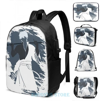 

Funny Graphic print Samurai Gintoki Gintama USB Charge Backpack men School bags Women bag Travel laptop bag