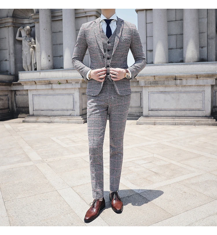 Английские костюмы в британском стиле, мужские костюмы в стиле ретро, Homme Mariage, клетчатые облегающие костюмы для мужчин, винтажные вечерние костюмы, повседневная мужская одежда