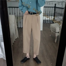 Осенние корейские мужские повседневные свободные однотонные прямые брюки в западном стиле черные/хаки длинные брюки-шаровары Homme M-2XL