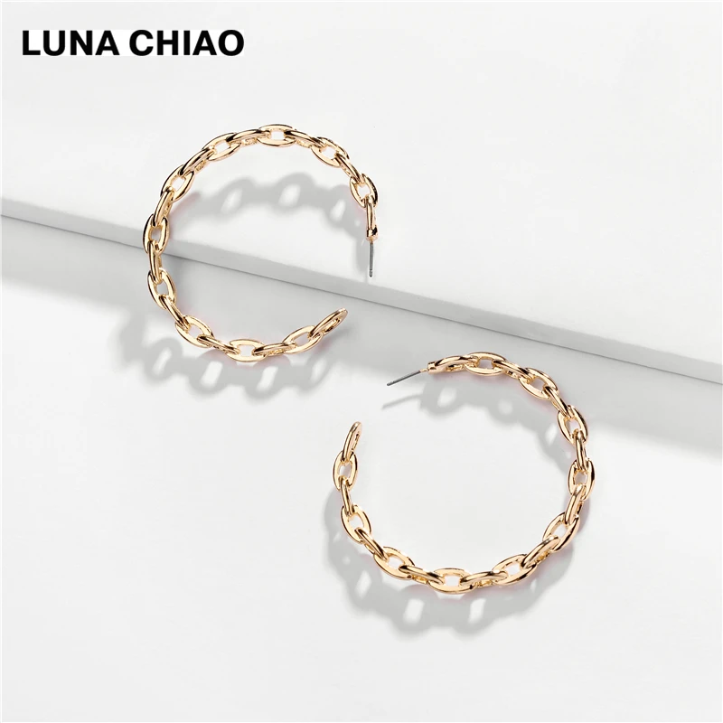 Женские серьги-обручи LUNA CHIAO большие простые в форме цепи Ювелирное Украшение |